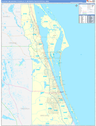 Palm Bay-Melbourne-Titusville Metro Area Wall Map Color Cast Style 2024